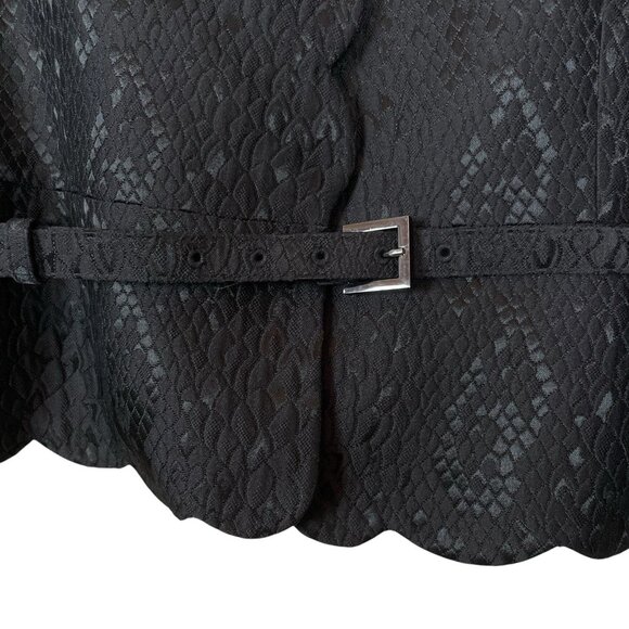 Albert Nipon Snake Print Scalloped Belted Evening Jacket Dark Brown-Black Size 4 - Picture 6 of 9